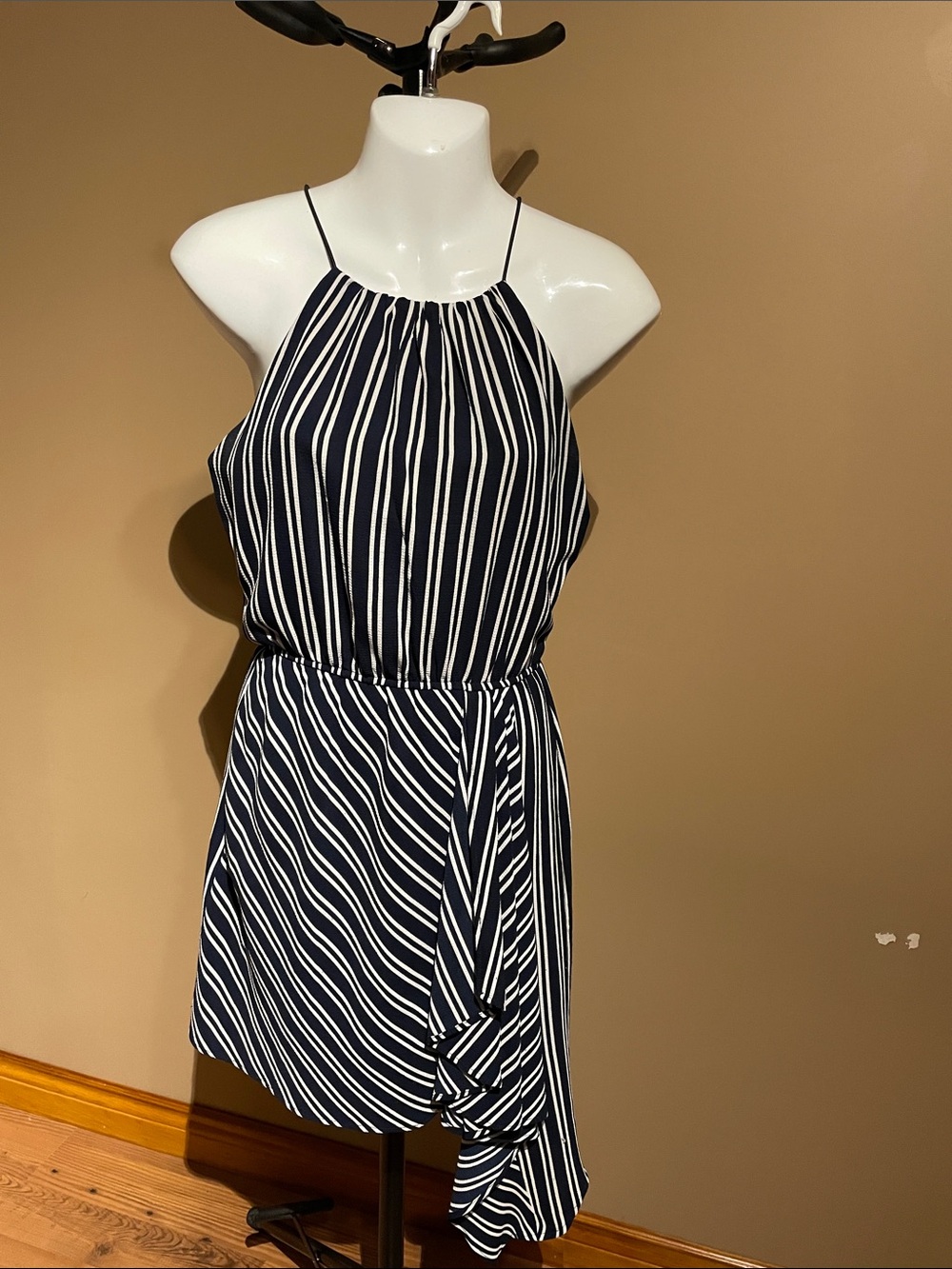Love…ady Navy and White Striped Halter Dress